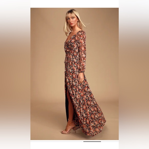 Lulus Autumn Ditsy floral long sleeve wrap maxi dress - Picture 2 of 5